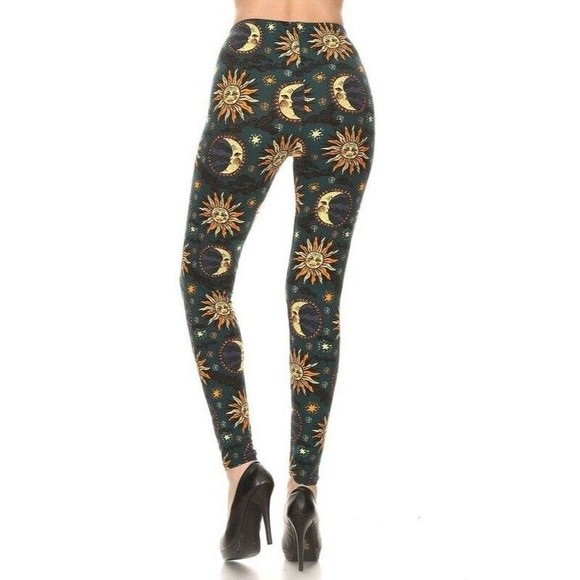 Plus Size Womens Sun & Moon Printed High Waisted Leggings With Elastic Waist - Picture 2 of 5
